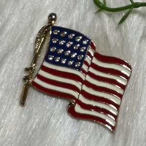 Flag enamel gold tone brooch
